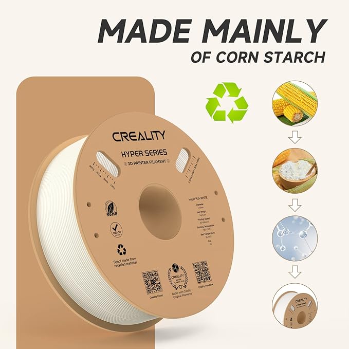 Official CREALITY Hyper PLA Filament 1.75mm, High Speed PLA 30-600mm/s 3D Printer Filament, Dimensional Accuracy +/-0.02mm, Fit Most FDM 3D Printers，1KG(2.2lbs) Spool White - Image 5