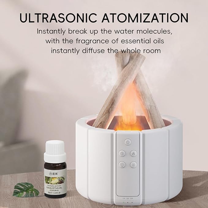 Campfire Flame Fire Diffuser, Bonfire Aromatherapy Essential Oil Diffuser, 250ml Wood Cool Mist Humidifier for Home,Bedroom,Office, Remote Control, Auto Shut-Off, Night Light, Gift (White) - Image 5