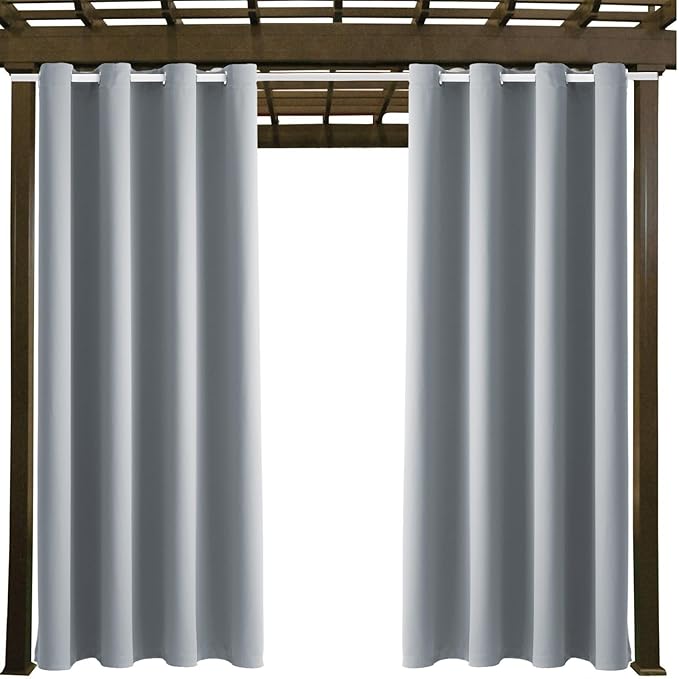 Waterproof Outdoor Curtain W52 x L63 - Grommet Top Sunlight Blocking Window Treatment Drapes Blackout Curtains for Home Bedroom Living Room Outdoor Patio Porch Pergola (Light Gray, 2 Panels) - Image 9