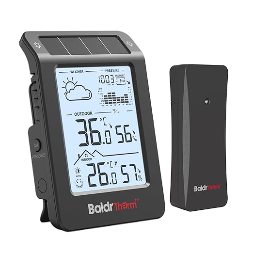 BaldrTherm Wireless Weather Station, Dual-Zone Indoor & Outdoor/Childroom Temp Humidity Monitor, Auto Smart Backlight,Temp/Humidity/Barometric Trend Visualization, Black&White by BaldrTherm