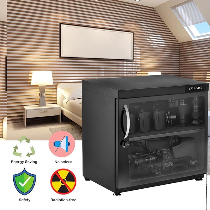 80LT Electronic Dry Cabinet for Camera, Lens & Electronics – Silent Dehumidifying Storage, Touchscreen Humidity Control (60‑35% RH), Adjustable Shelf, LED Light, Lock, Energy Saving - Image 6