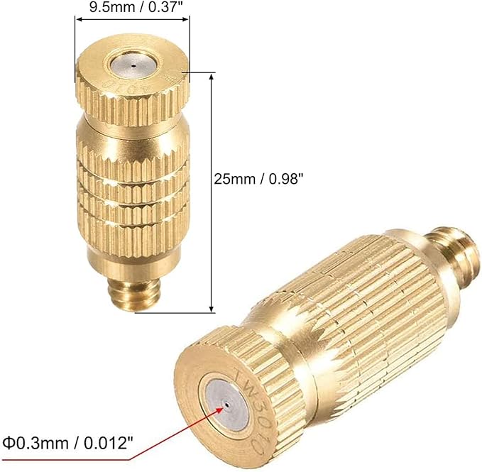 Brass Misting Nozzle, 10 Pack High Pressure Spray 10/24 UNC Outdoor Anti-drip Fogging Spray Head Misting System Tips for Landscaping Outdoor Cooling System (0.012 Orifice) - Image 3