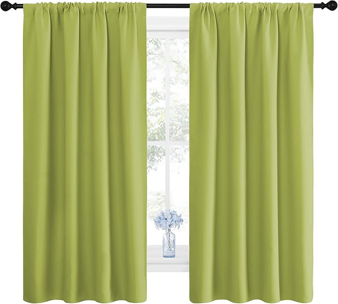 NICETOWN Green Blackout Draperies Curtains - Thermal Insulated Home Decoration Blackout Drapes for Kid's Room (1 Pair, 42 x 63 Inch, Fresh Green) - Image 2