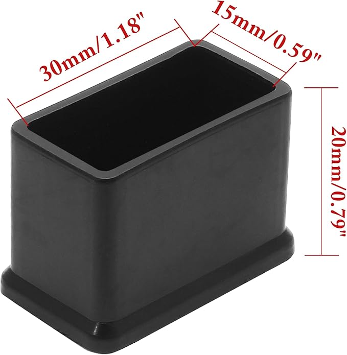 8 Pcs Rectangle PVC Furniture Leg Caps (3/5" x 1-1/5"), Vinyl Flexible Chair Leg Floor Protectors for Patio Indoor Chair Table Bed, 15mm x 30mm - Image 2
