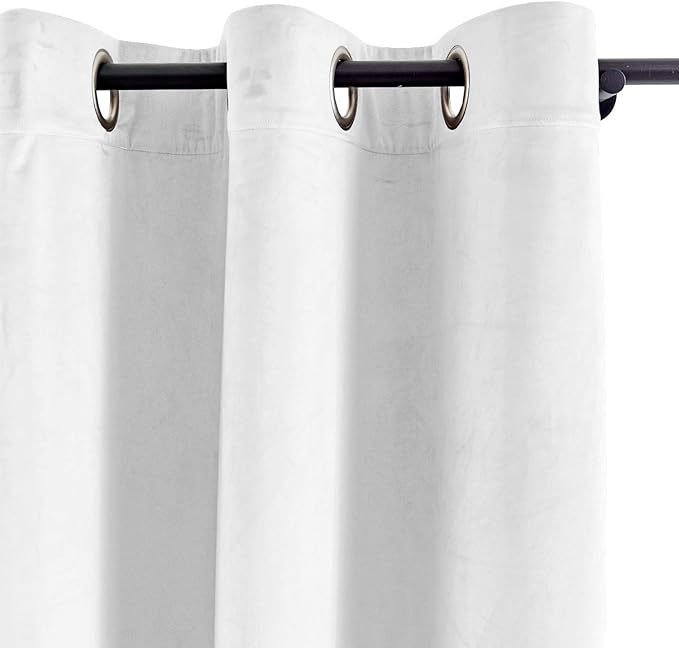 ChadMade Blackout Lined Premium Velvet Curtain Off White 50Wx96L Inch (1 Panel), Eyelet Grommet for Livingroom Bedroom Theater Studio, Leon Collection - Image 2