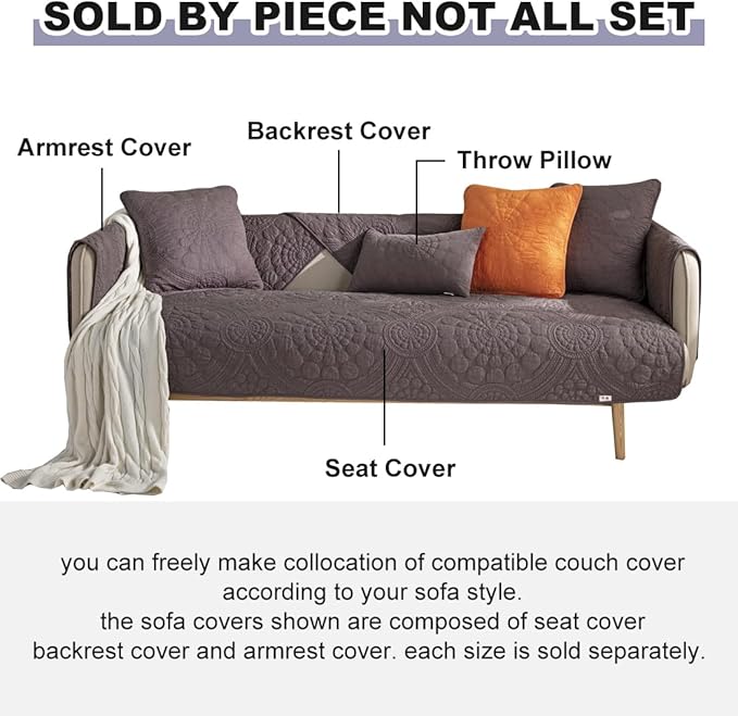 vctops Boho Circle Embroidery Couch Sofa Cover Solid Color Cotton Quilted Non-Slip Sectional Couch Covers Sofa Slipcover for Dogs, Children, Pets Furniture Protector (Dark Grey,43"x43") - Image 6