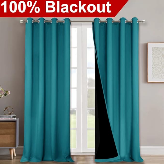 NICETOWN Full Shading Curtains 90 inches Long 2 Panels Set for Windows, Super Heavy-Duty Black Lined Blackout Curtains for Bedroom, Privacy Assured Window Treatment (Peacock Teal, 52 inches W) - Image 2