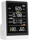 5-in-1 Professional Indoor Air Quality Monitor Indoor Portable CO2 Monitor | Temperature | Formaldehyde Detector | Humidity TVOC | Air Quality Tester - Confined Space Clean Air Monitor (White) by PinoTec