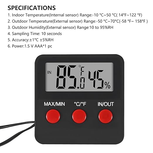 3Pcs Digital Thermometer and Humidity Thermometers Indoor and Outdoor Digital Temperature and Hygrometer Gauge with Probe for Reptile Terrarium Thermometer Pet Keeping - Image 4
