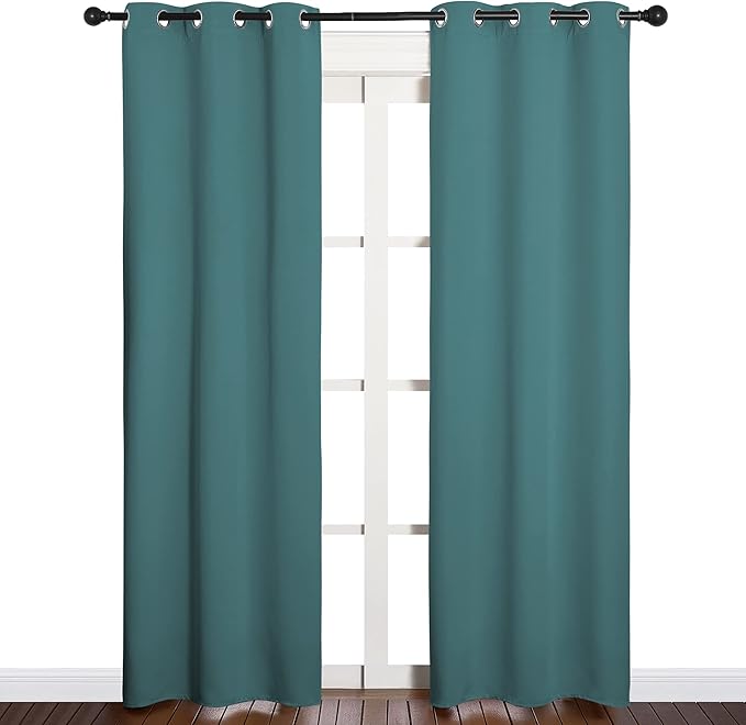 NICETOWN Window Curtain Panels, Thermal Curtains Insulated Solid Grommet Blackout Draperies/Drapes for Loft Window (Sea Teal, One Pair, 34 by 84-inch) - Image 2