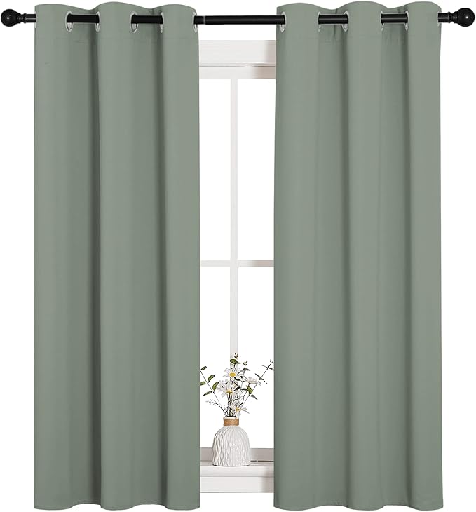 NICETOWN Window Curtain Panels, Thermal Insulated Solid Grommet Blackout Draperies/Drapes for Basement (Greyish Green, 1 Pair, 34 by 54-inch) - Image 2