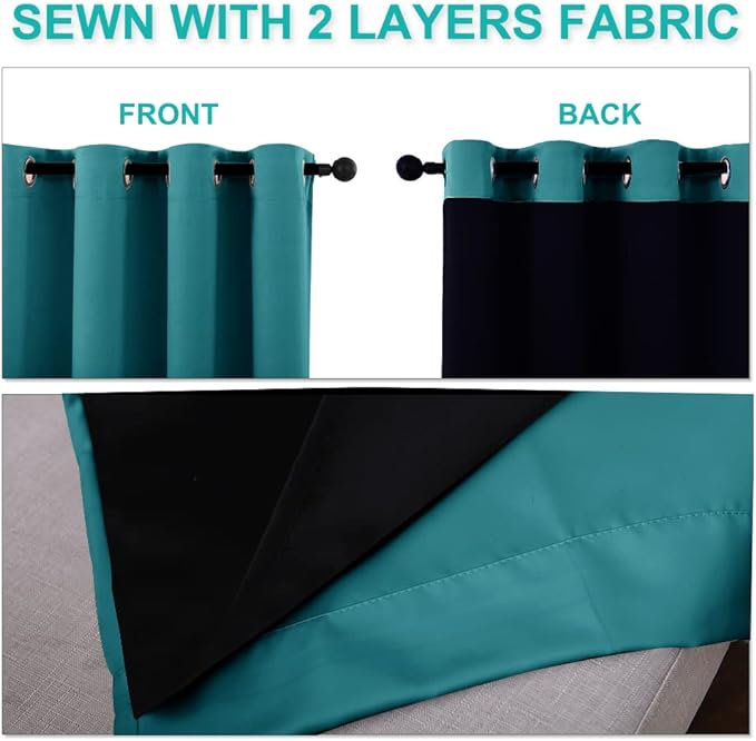 NICETOWN Peacock Teal Full Shading Closet Curtains, Privacy Room Divider Curtain Screen Partitions, Super Heavy-Duty Thermal Backing Sliding Glass Door Drape(1 Panel, 100 inches W x 84 inches L) - Image 5