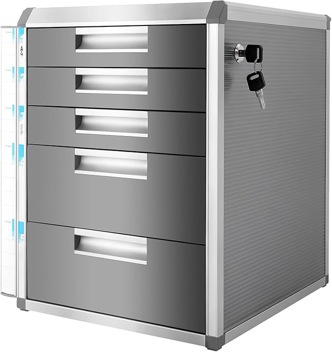 Metal Drawer Box, Luminium Alloy File Organiser with Lockable Drawers With 5 Drawers File Organiser for Home, Office by SimpMyloobe