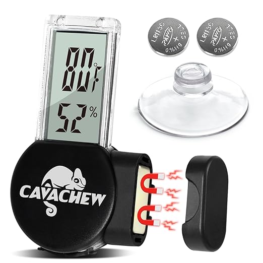 Magnetic Reptile Thermometer and Humidity Gauge, Digital Tank Thermometer Hygrometer with LCD Display, Habitat Temp Humidity Meter Accessories for Bearded Dragon, Snake, Hermit Crabs, Gecko by CAVACHEWReptileSupplies