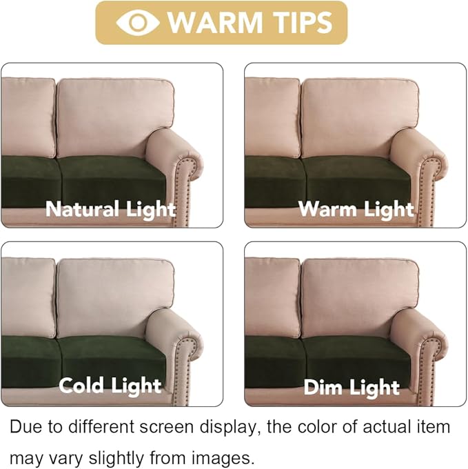 H.VERSAILTEX Velvet Stretch Couch Cushion Cover Plush Cushion Slipcover for Chair Loveseat Sofa Cushion Furniture Protector Seat Cushion Sofa Cover (3 Piece XL Sofa Cushion Covers, Olive) - Image 6