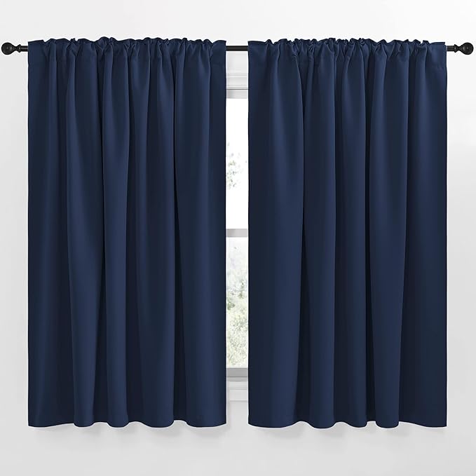 NICETOWN Blackout Curtain Panels Window Draperies - (Navy Blue Color) 62x63 inch, 2 Pieces, Insulating Room Darkening Blackout Drapes for Doorway Shower Bathroom Laundry Room Bifold Door - Image 2