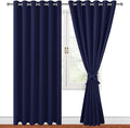 Hiasan Grommet Blackout Curtains for Bedroom, 70 x 84 Inches - Thermal Insulated & Light Blocking Window Drapes for Living Room/Dorm Room, Set of 2 Panels Sewn with Tiebacks, Navy Blue by Hiasan