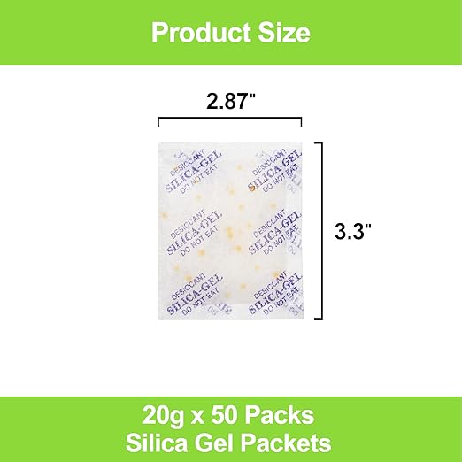 50-Pack 20g Silica Gel Packets – Heavy Duty Premium Rechargeable Moisture Absorbers with Color Indicating Beads for Bulk Storage, Seeds, Collectibles & Leather - Image 4