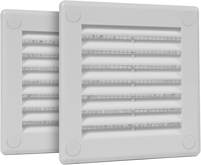 2-Pack 4" x 4" (Outer Size) Square Air Vent Cover – White Plastic Vent Deflector - Screen Mesh, Surface Mount Wall Ceiling – Cold Air Return Soffit Air Vent Cover - Register Indoor Outdoor by Unknown
