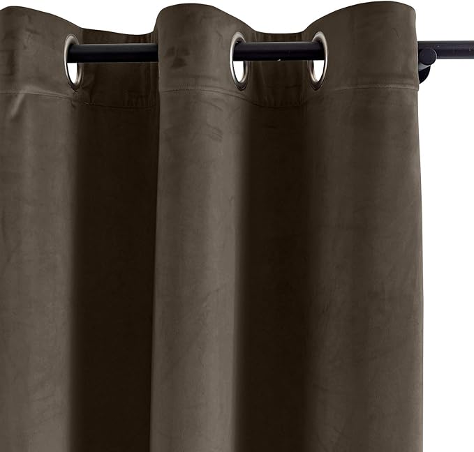 ChadMade Blackout Lined Premium Velvet Curtain Brown 100Wx84L Inch (1 Panel), Eyelet Grommet for Livingroom Bedroom Theater Studio, Leon Collection - Image 2