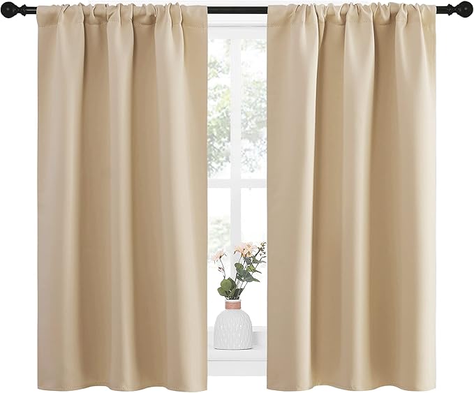 NICETOWN Blackout Room Darkening Curtains - Home Decoration Light & Noise Reducing Thermal Insulated Window Draperies with Rod Pocket Top (Biscotti Beige, 2 Panels, 34 inches Wide x 45 inches Long) - Image 2