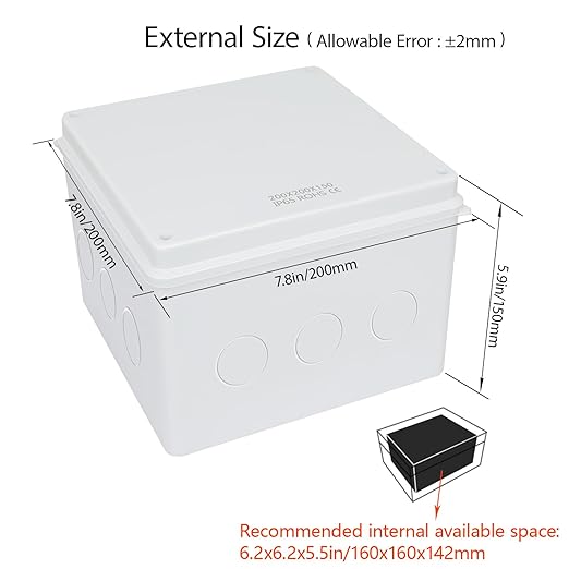 LeMotech Junction Box, Electrical Box IP65 Water Resistant Dustproof ABS Plastic Project Enclosure for Electronics White, External Size 7.8 x 7.8 x 5.9 inch - Image 2