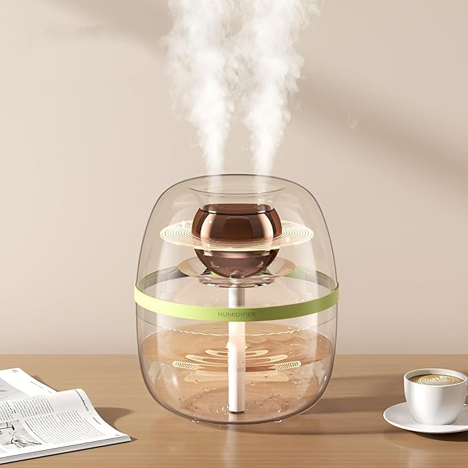 JINGYAN Dreamzy 3L Ultrasonic Cool Mist Humidifier - Transparent Tank, Easy to Clean, Dual Spray for 20H Quiet Mist Time, Night Light, Auto Shut-Off for Large Bedroom, Office, Plant Care (Green) by JINGYAN