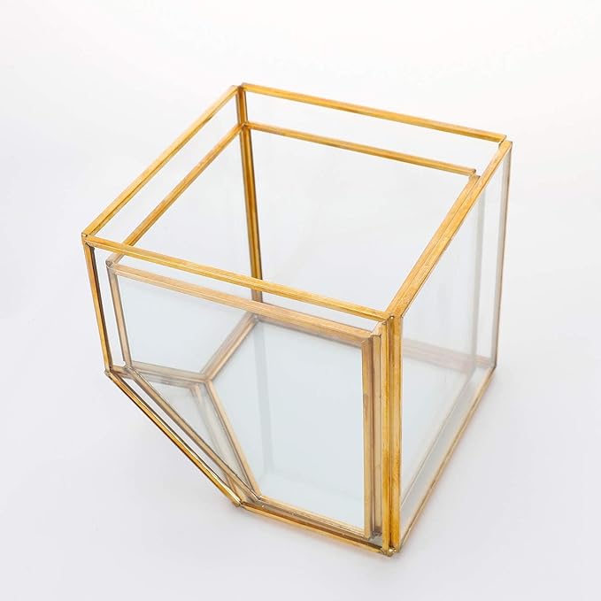 ELEGANTLIFE Glass Geometric Plant Terrarium,Succulent & Air Planter for Home Garden Office Decoration(Gold Cubic Set of 2) - Image 9