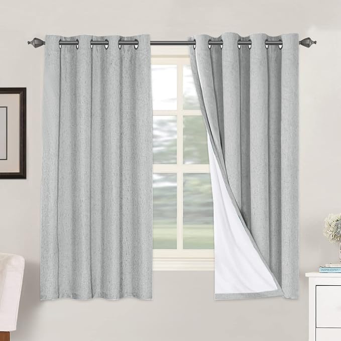 H.VERSAILTEX 100% Blackout Curtains for Bedroom Thermal Insulated Linen Textured Curtains Heat and Full Light Blocking Drapes Living Room Curtains 2 Panel Sets, Glacier Gray, 52x63 Inch by HVERSAILTEX