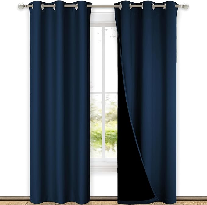 NICETOWN Moroccan Blue Full Shade Curtain Panels, Pair of Thermal Insulated & Energy Efficiency Blackout Drapes for Living Room Windows, Lined Silky Performance Window Dressing (42" Wide x 84" Long) by NICETOWN