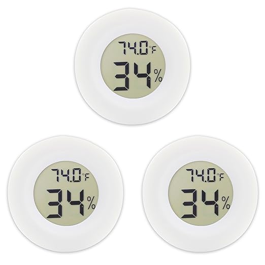 Digital Mini Thermometer Round Hygrometer, 3-Pack, LCD Display, Indoor Temperature Humidity Meter for Humidors, Greenhouse, Fridge(White) by Rojuna