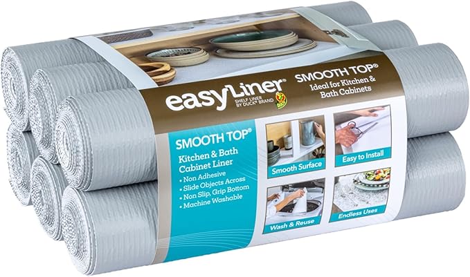 Duck Brand Smooth Top EasyLiner for Cabinets & Drawers - Easy to Install & Cut to Fit - Shelf Paper & Drawer Liner Non-Adhesive - Non Slip Shelf Liner - 20 Inch Width - 36 Total Feet - Grey by DuckBrand