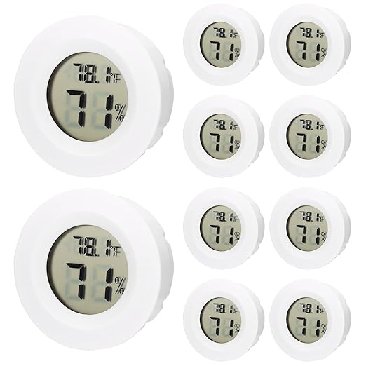 10 Pack Mini Hygrometer Thermometer - Digital Hygrometer Gauge LCD Monitor Temperature Humidity Meter Indoor Room Round Humidity Temperature Gauge for Greenhouse Home Kitchen (White) by LemonBest