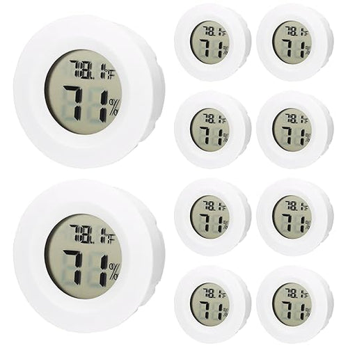 10 Pack Mini Hygrometer Thermometer - Digital Hygrometer Gauge LCD Monitor Temperature Humidity Meter Indoor Room Round Humidity Temperature Gauge for Greenhouse Home Kitchen (White) by LemonBest