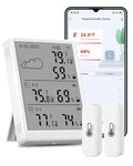 WiFi Hygrometer Thermometer 3 Pack, Digital Smart Temperature Humidity Monitor with 2 Wireless Sensors Indoor Kit, 382Ft Rang RF Remote Control by MOES