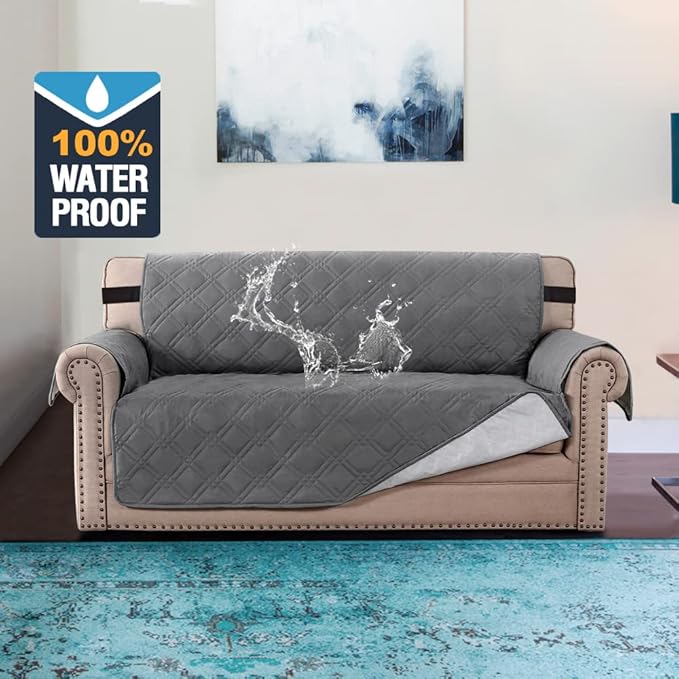 H.VERSAILTEX 100% Waterproof Sofa Slipcover Washable Loveseat Cover for 2 Cushion Cover Non-Slip Furniture Protector with Silicone Backing Couch Cover for Pets (Oversized Loveseat, Grey) - Image 2