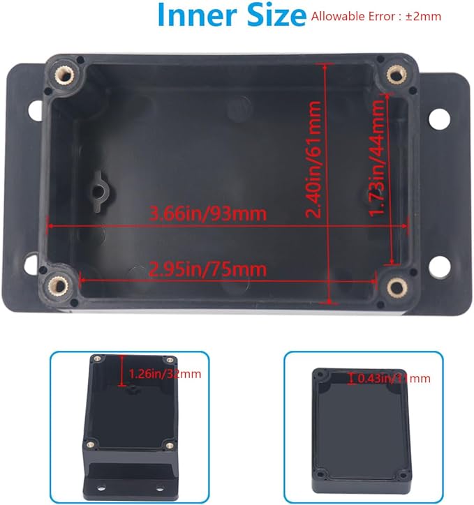 Outdoor Waterproof Junction Box IP67 Project Box ABS Black Electrical Boxes Electronic Enclsoure with Mounting Ear for DIY Project 3.9 x 2.7 x 2 inch (100x68x50mm) - Image 5