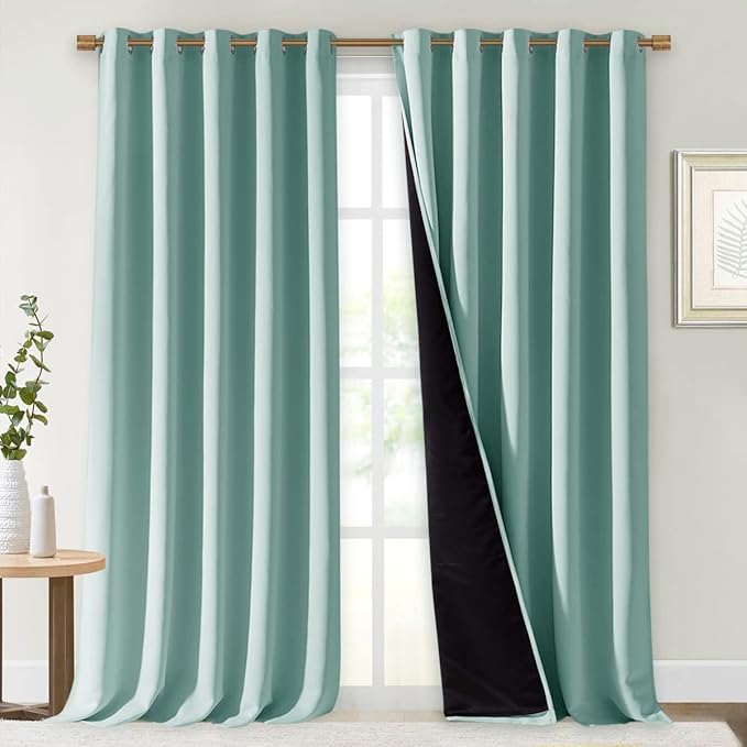 NICETOWN Full Shading Curtains for Windows, Super Heavy-Duty Black Lined Blackout Curtains for Bedroom, Privacy Assured Window Treatment (Aqua Blue, Pack of 2, 70 inches W x 95 inches L) by NICETOWN