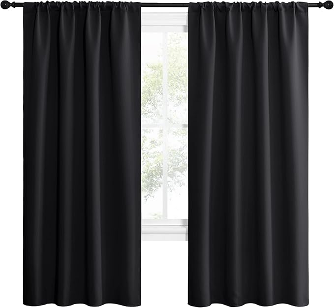 NICETOWN Living Room Blackout Shades - All Season Rod Pocket Thermal Insulated Solid Blackout Curtains/Drapes for Living Room (Set of 2, 42 inches by 72 Inch, Black) - Image 2