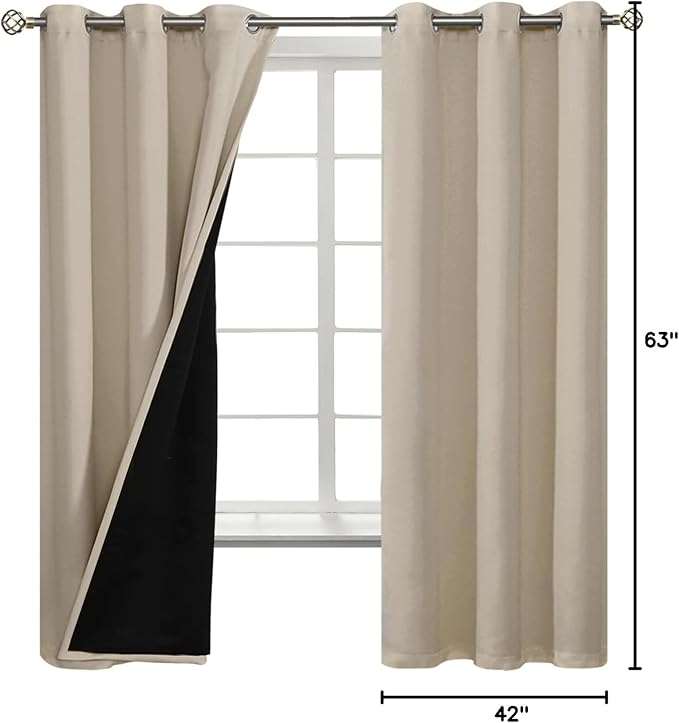 BGment Thermal Insulated 100% Blackout Curtains for Bedroom with Black Liner, Double Layer Full Room Darkening Noise Reducing Grommet Curtain (42 x 63 Inch, Cashmere, 2 Panels) - Image 9