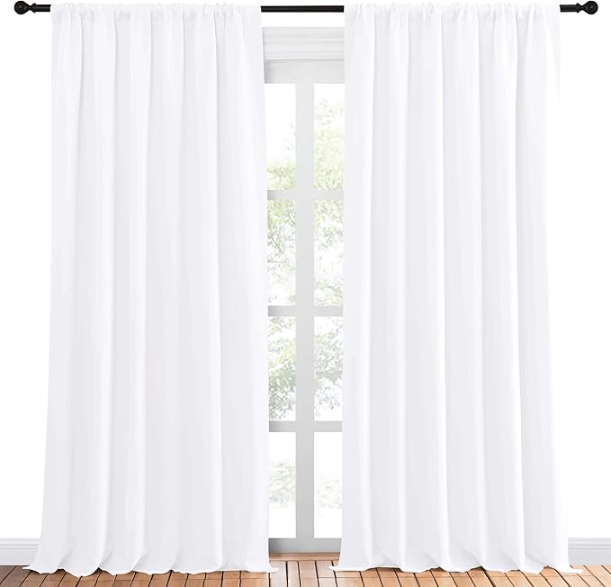 NICETOWN White Bedroom Curtain Panels - Multi-Function Noise Reducing Performance Window Treatment Thermal Insulated Rod Pocket Room Darkening Drapes for Nursery (2 Panels, 70 in x 95 in (W x L)) - Image 2