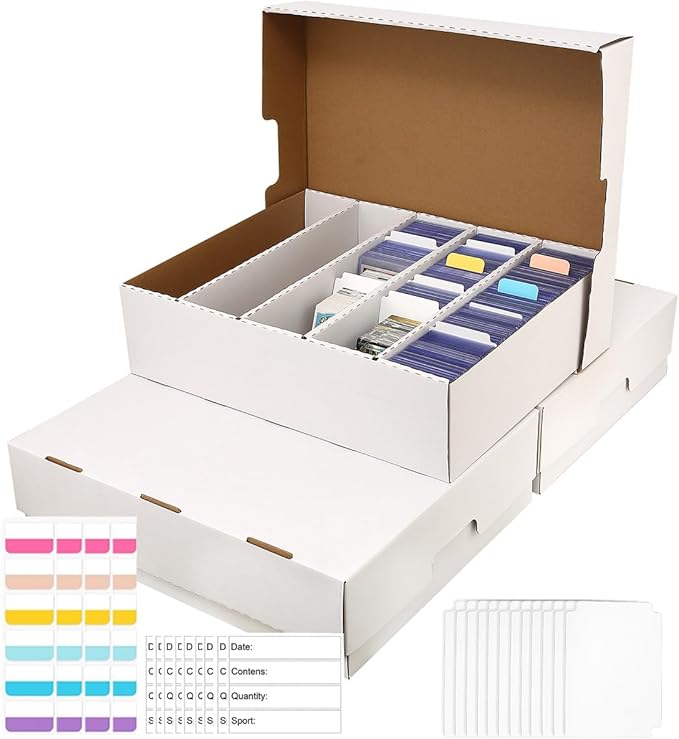 Sports Card Box 5 Row 11850 Count,Cardboard Card Storage Box with Divider Bulk Card Storage Baseball Card Boxe,Sports Cards Storage Box for Card Game Storage Box for PKMN/TCG/Magic/Mtg(3Pack) by BIU-BOOM