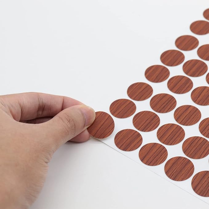 Self-Adhesive Screw Hole Stickers PVC Cover Caps Dustproof for Wooden Furniture Cabinet 21mm 2 Sheets/108 Pcs Red Walnut - Image 3