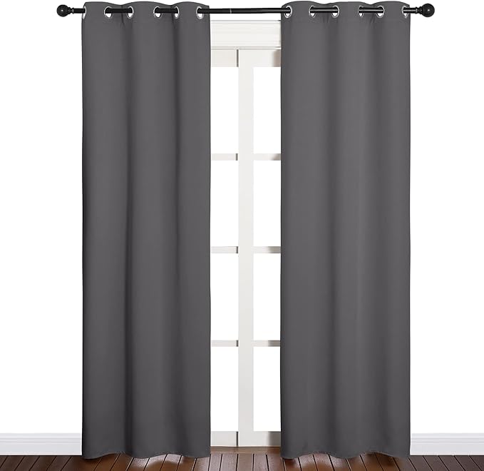 NICETOWN Bedroom Curtains Blackout Drapery Panels, Three Pass Microfiber Thermal Insulated Solid Ring Top Blackout Window Curtains/Drapes (Two Panels, 34 x 84 inches, Gray) - Image 2