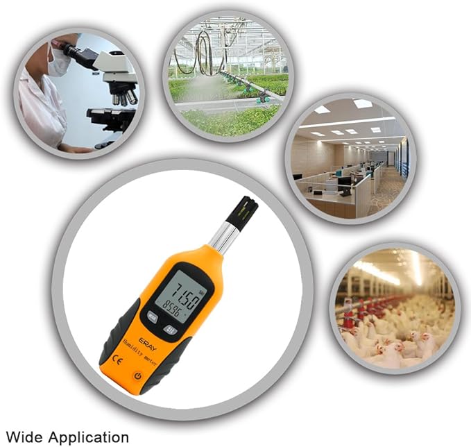 Digital Psychrometer Thermometer Hygrometer with Backlight, ERAY Temperature and Humidity Reader Meter Thermo-Hygrometer with Dew Point and Wet Bulb Temperature, 9V Battery Included(Yellow) - Image 5