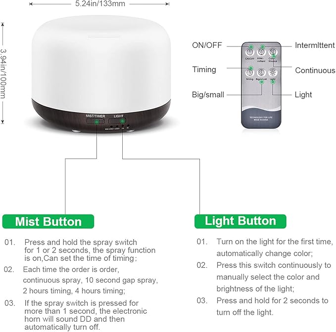 300ML Essential Oil Diffuser with Remote Control,Ultrasonic Aromatherapy Air Diffuser Humidifier,Aroma Diffuser with 7 LED Color Changing Light for Large Room,Home (Dark Wood Grain) - Image 5