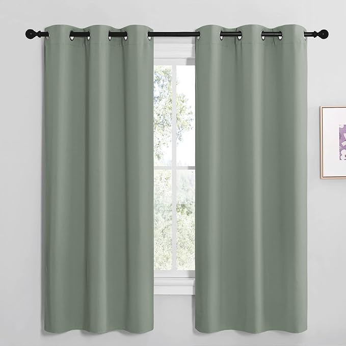 NICETOWN Greyish Green Room Darkening Curtains for Kitchen, Window Treatment Thermal Insulated Solid Grommet Room Darkening Curtains/Drapes for Bedroom (Set of 2, 42 inches Wide by 68 inches Long) by NICETOWN