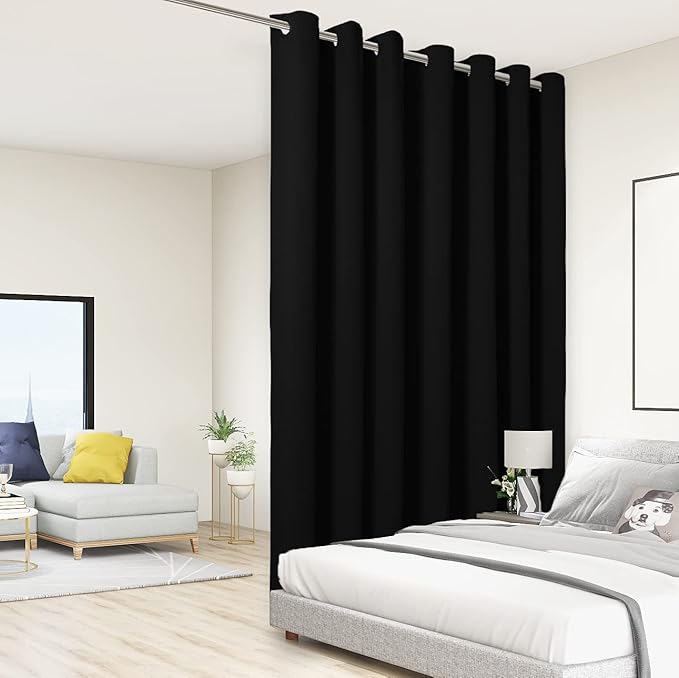 BONZER Room Divider Curtain Grommet Thermal Insulated Wide Blackout Curtains for Bedroom Living Room, 84L x 108W Inch (7L x 9W ft), 1 Panel, Black by Bonzer