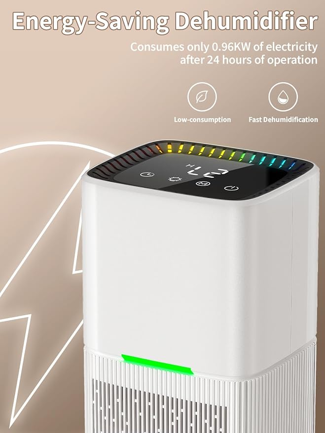 Dehumidifier, 60 OZ Water Tank, Dehumidifiers for Home, 500 sq. ft. Dehumidifier for Basement Bathroom Bedroom with Auto Shut Off, 7 Colors LED Light, Quiet Dehumidifiers with Sleep Mode (White) - Image 4