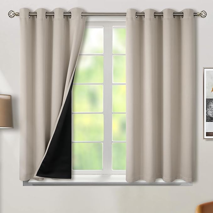 BGment Thermal Insulated 100% Blackout Curtains 45 Inch Length 2 Panels, Total Light Blocking Curtains for Bedroom, Grommet Window Drapes with Thick Black Liner, 52 Inch Wide Each Panel, Cashmere by BGment